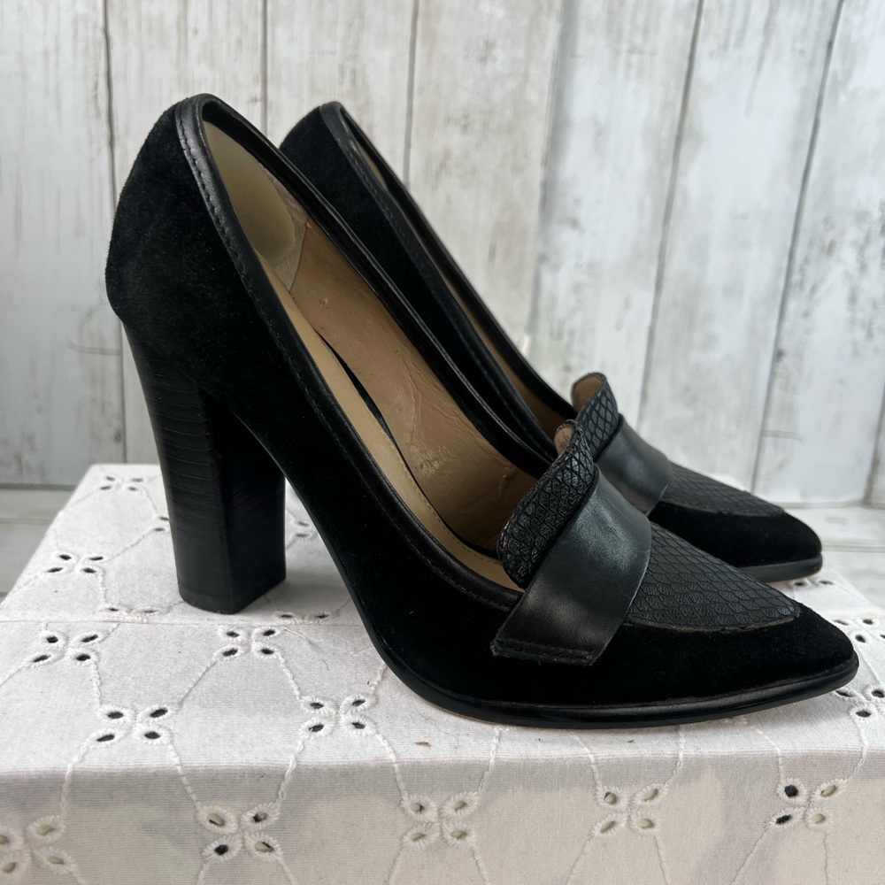 Women's Sake Fifth Avenue Leather Black Block Heel Shoes Size 5